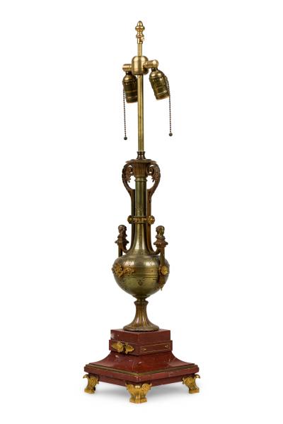 Ferdinand Barbedienne French Empire Style Bronze and Rosso Marble Lamp