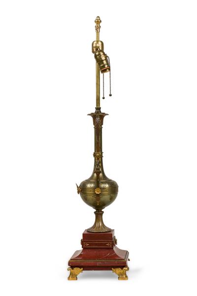 Ferdinand Barbedienne French Empire Style Bronze and Rosso Marble Lamp