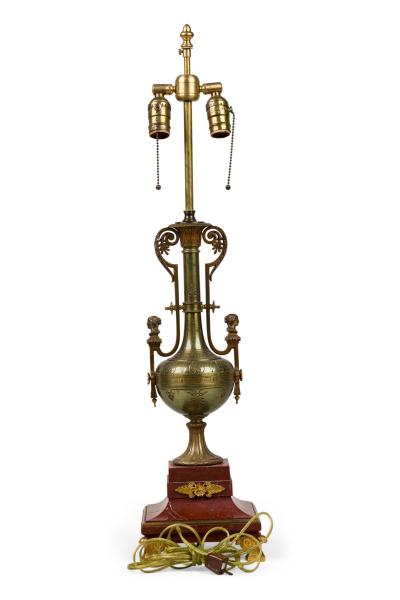 Ferdinand Barbedienne French Empire Style Bronze and Rosso Marble Lamp