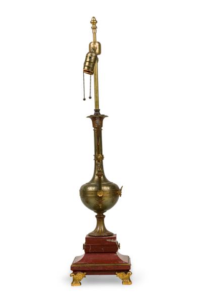 Ferdinand Barbedienne French Empire Style Bronze and Rosso Marble Lamp