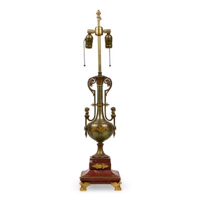 Ferdinand Barbedienne French Empire Style Bronze and Rosso Marble Lamp