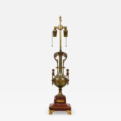 Ferdinand Barbedienne French Empire Style Bronze and Rosso Marble Lamp
