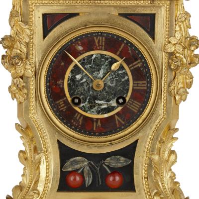 Ferdinand Barbedienne Gilt bronze and hardstone inlay Napoleon III period clock set by Barbedienne