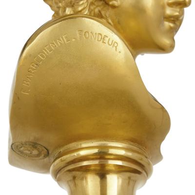 Ferdinand Barbedienne Gilt bronze and hardstone inlay Napoleon III period clock set by Barbedienne