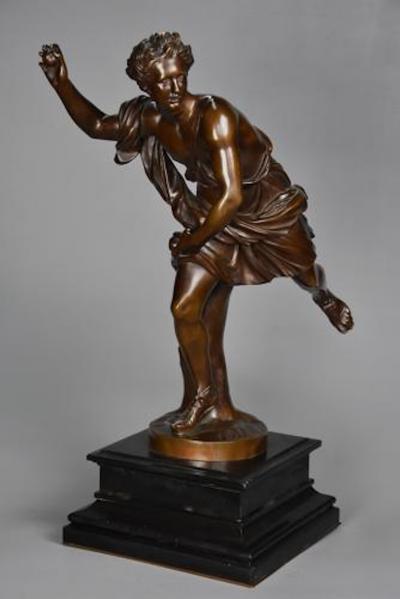 Ferdinand Barbedienne Large 19thc bronze figure of Hippomenes signed F Barbedienne