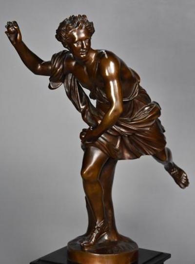Ferdinand Barbedienne Large 19thc bronze figure of Hippomenes signed F Barbedienne