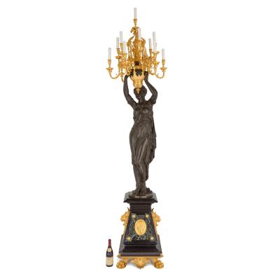 Ferdinand Barbedienne Large French Antique Bronze Candelabrum by Barbedienne