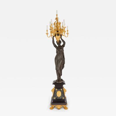 Ferdinand Barbedienne Large French Antique Bronze Candelabrum by Barbedienne