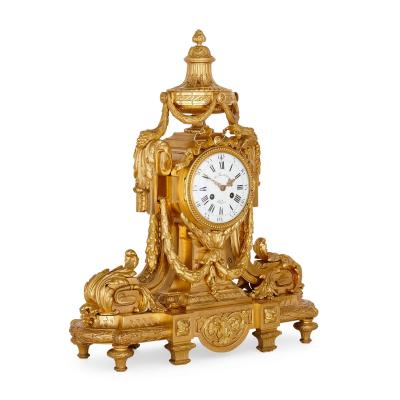 Ferdinand Barbedienne Large Louis XV style Rococo ormolu three piece clock set by Barbedienne