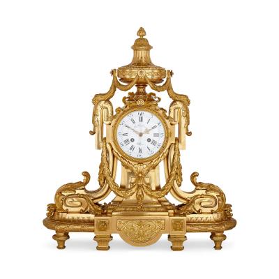 Ferdinand Barbedienne Large Louis XV style Rococo ormolu three piece clock set by Barbedienne