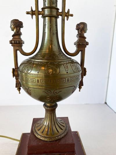 Ferdinand Barbedienne Pair French Empire Style Bronze and Rosso Marble Lamps F Barbedienne
