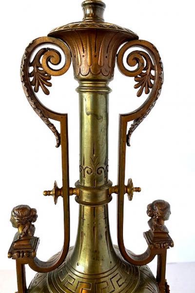 Ferdinand Barbedienne Pair French Empire Style Bronze and Rosso Marble Lamps F Barbedienne
