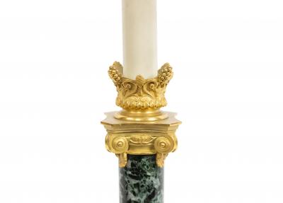 Ferdinand Barbedienne Pair of French Empire Green Marble Barbedienne Table Lamps