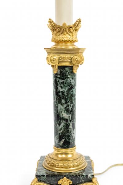 Ferdinand Barbedienne Pair of French Empire Green Marble Barbedienne Table Lamps