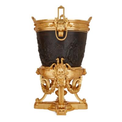 Ferdinand Barbedienne Pair of antique gilt and patinated bronze jardini res by Barbedienne