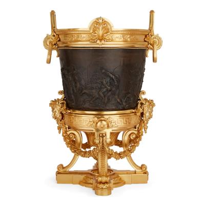 Ferdinand Barbedienne Pair of antique gilt and patinated bronze jardini res by Barbedienne