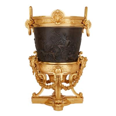 Ferdinand Barbedienne Pair of antique gilt and patinated bronze jardini res by Barbedienne