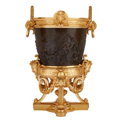 Ferdinand Barbedienne Pair of antique gilt and patinated bronze jardini res by Barbedienne