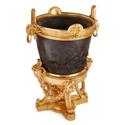 Ferdinand Barbedienne Pair of antique gilt and patinated bronze jardini res by Barbedienne