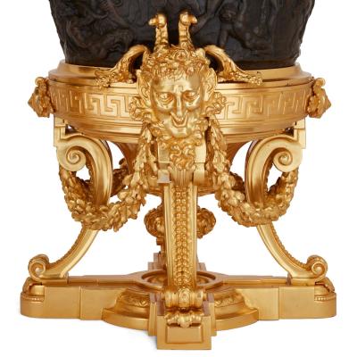 Ferdinand Barbedienne Pair of antique gilt and patinated bronze jardini res by Barbedienne