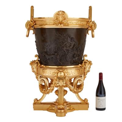 Ferdinand Barbedienne Pair of antique gilt and patinated bronze jardini res by Barbedienne