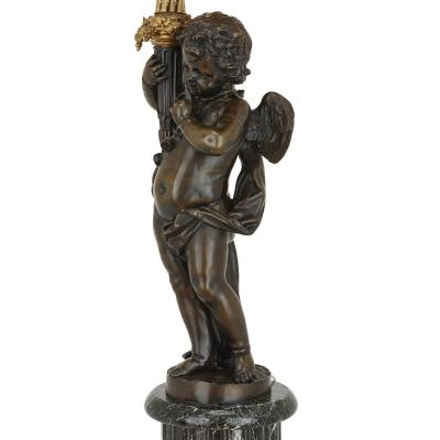 Ferdinand Barbedienne Pair of monumental French antique marble and bronze candelabra torcheres