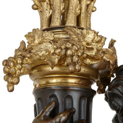 Ferdinand Barbedienne Pair of monumental French antique marble and bronze candelabra torcheres