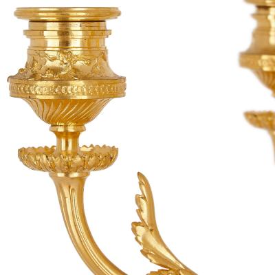 Ferdinand Barbedienne Pair of red marble and gilt bronze table candelabra by Barbedienne