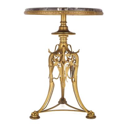 Ferdinand Barbedienne Two 19th Century gilt bronze and marble round tables by Barbedienne