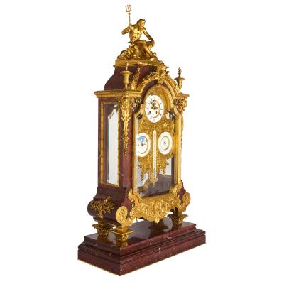 Ferdinand Barbedienne Very large antique ormolu and marble regulator calendar mantle clock