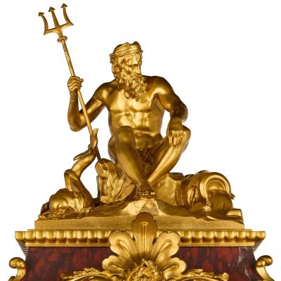 Ferdinand Barbedienne Very large antique ormolu and marble regulator calendar mantle clock