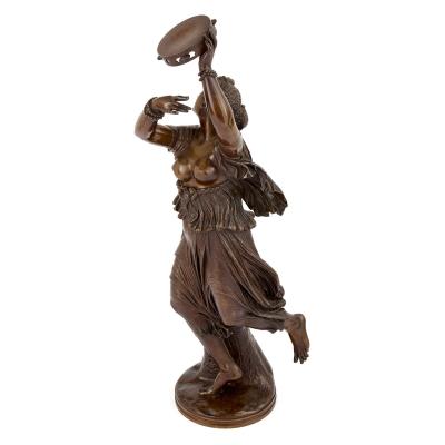 Ferdinand Barbedienne Zingara antique French bronze sculpture of a tambourine girl by Barbedienne