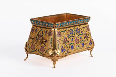 Ferdinand Barbedienne a French Ormolu and Champleve Enamel Jardiniere C 1870