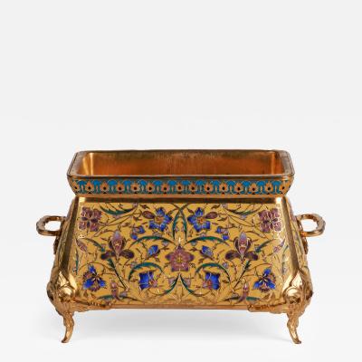 Ferdinand Barbedienne a French Ormolu and Champleve Enamel Jardiniere C 1870