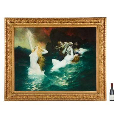 Ferdinand Leeke Large Wagnerian Mythological Painting The Rhinemaidens by Leeke
