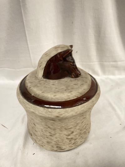 Fernand Longchamp 1950s Stitched leather on ceramic decorative boxe