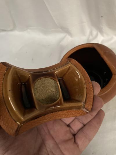 Fernand Longchamp 1950s Stitched leather on ceramic hand ball decorative boxe