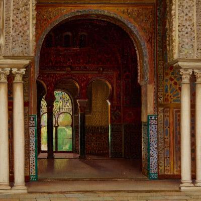 Fernando Liger Hidalgo Orientalist Painting of the Alc zar of Seville by Fernando Liger Hidalgo
