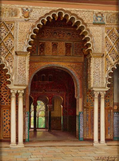 Fernando Liger Hidalgo Orientalist Painting of the Alc zar of Seville by Fernando Liger Hidalgo