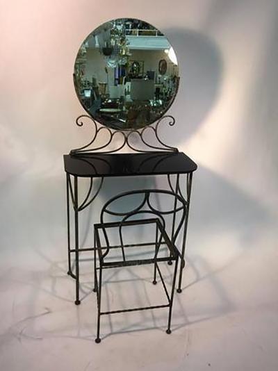 Ferro Brandt Beautiful Art Deco Wrought Iron Vanity and Chair by Ferro Brandt