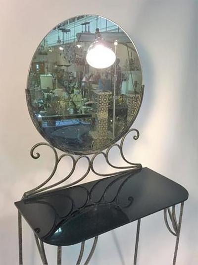 Ferro Brandt Beautiful Art Deco Wrought Iron Vanity and Chair by Ferro Brandt
