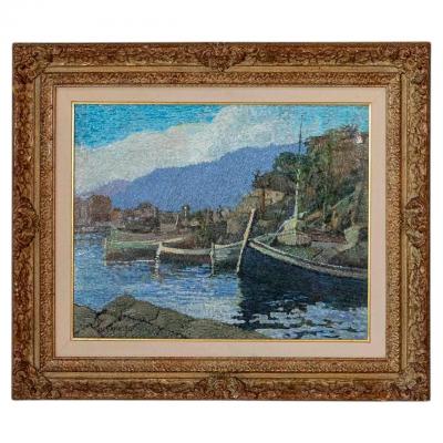 Ferruccio Piovano Port of Camogli Oil on Cardboard Signed 1974
