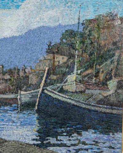 Ferruccio Piovano Port of Camogli Oil on Cardboard Signed 1974