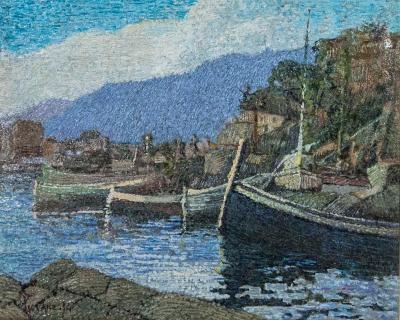 Ferruccio Piovano Port of Camogli Oil on Cardboard Signed 1974