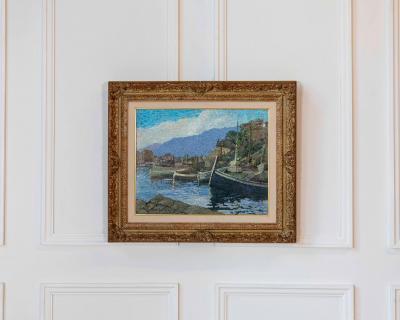 Ferruccio Piovano Port of Camogli Oil on Cardboard Signed 1974