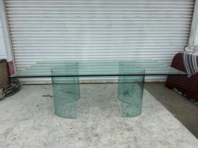 Fiam Fiam Italia Large Glass Dining Conference Table w 2 Wave Shaped Glass Bases