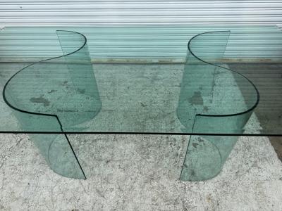Fiam Fiam Italia Large Glass Dining Conference Table w 2 Wave Shaped Glass Bases