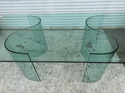 Fiam Fiam Italia Large Glass Dining Conference Table w 2 Wave Shaped Glass Bases