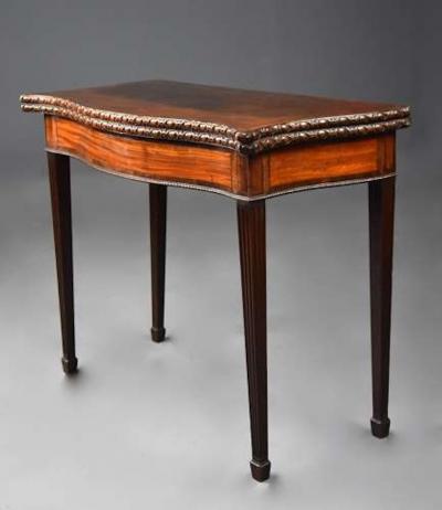 Fine 18thc serpentine mahogany card table of exceptional patina