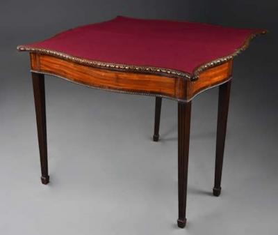 Fine 18thc serpentine mahogany card table of exceptional patina